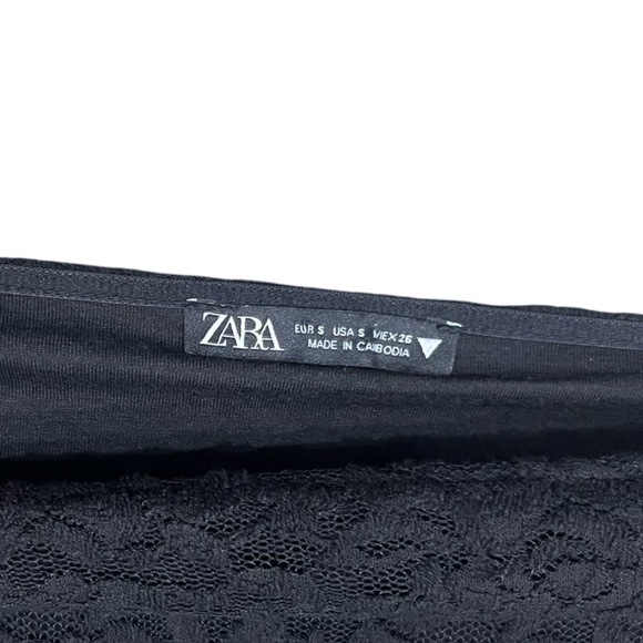 Zara Classic Black Lined Bodycon spaghetti Strap Lace Mini Dress | Size Small - Picture 5 of 8